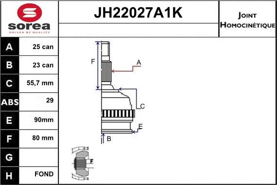 Sera JH22027A1K - Шарнирный комплект, ШРУС, приводной вал autodif.ru