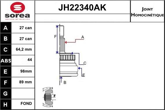 Sera JH22340AK - Шарнирный комплект, ШРУС, приводной вал autodif.ru