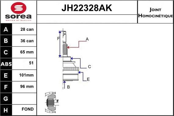Sera JH22328AK - Шарнирный комплект, ШРУС, приводной вал autodif.ru
