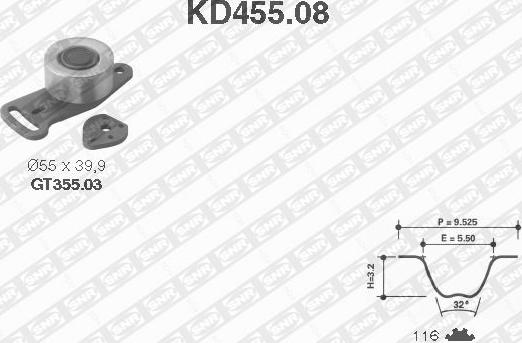 SNR KD455.08 - Комплект зубчатого ремня ГРМ autodif.ru