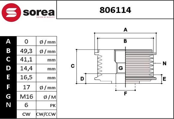 SNRA 806114 - Шкив генератора, муфта autodif.ru