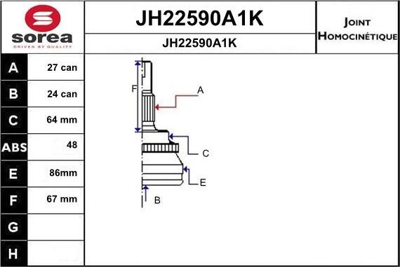 SNRA JH22590A1K - Шарнирный комплект, ШРУС, приводной вал autodif.ru
