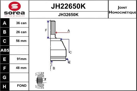 SNRA JH22650K - Шарнирный комплект, ШРУС, приводной вал autodif.ru