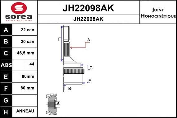 SNRA JH22098AK - Шарнирный комплект, ШРУС, приводной вал autodif.ru
