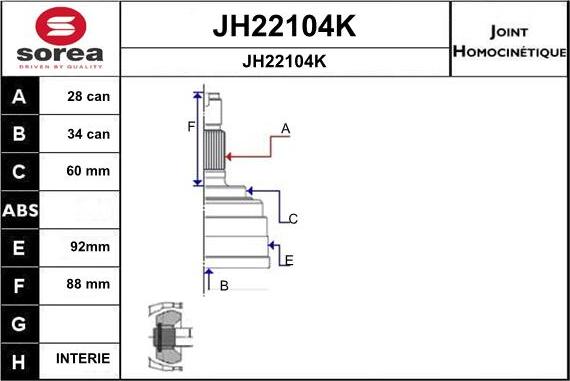 SNRA JH22104K - Шарнирный комплект, ШРУС, приводной вал autodif.ru
