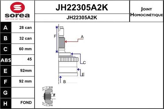 SNRA JH22305A2K - Шарнирный комплект, ШРУС, приводной вал autodif.ru