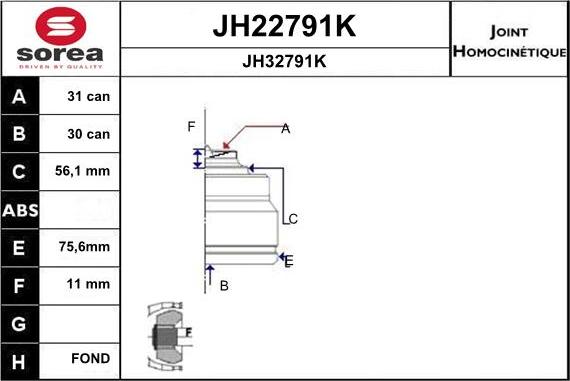 SNRA JH22791K - Шарнирный комплект, ШРУС, приводной вал autodif.ru
