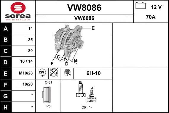 SNRA VW8086 - Генератор autodif.ru