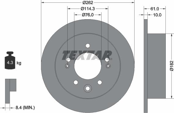 Textar 92240803 - диск тормозной с покрытием PRO (262 мм) autodif.ru
