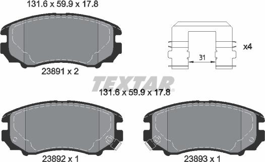 Textar 2389105 - Тормозные колодки, дисковые, комплект autodif.ru