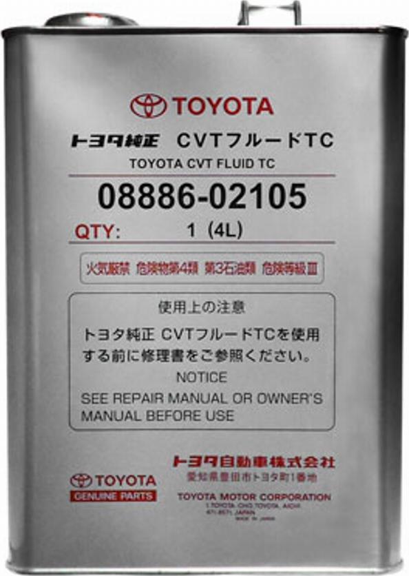 TOYOTA 08886-02105 - Масло трансмиссионное синтетическое TOYOTA CVT для вариаторов Fluid TC 4 л autodif.ru