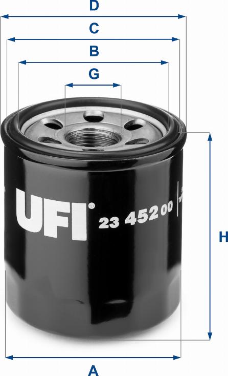 UFI 23.452.00 - фильтр масляный!\ Hyundai Atos/Getz, KiaCerato/Shuma/Rio/Picanto 1.0i-2.0 98> autodif.ru