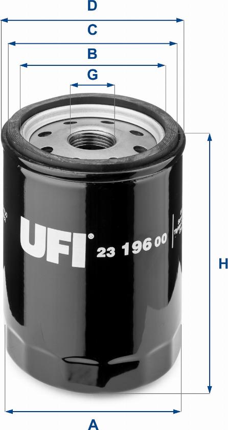 UFI 23.196.00 - Фильтр масляный накручивающийся легковой FIAT DIV. autodif.ru