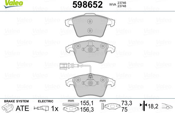 Valeo 598652 - Тормозные колодки, дисковые, комплект autodif.ru