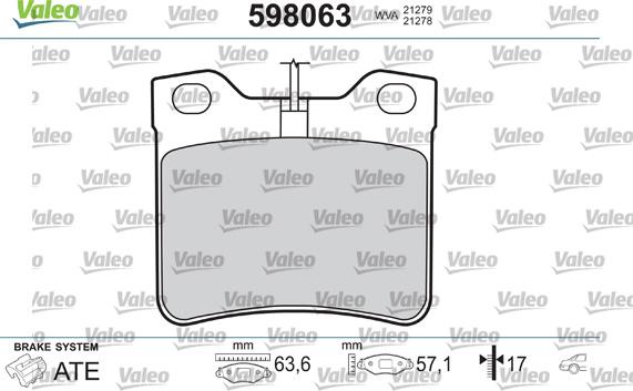Valeo 598063 - Тормозные колодки, дисковые, комплект autodif.ru