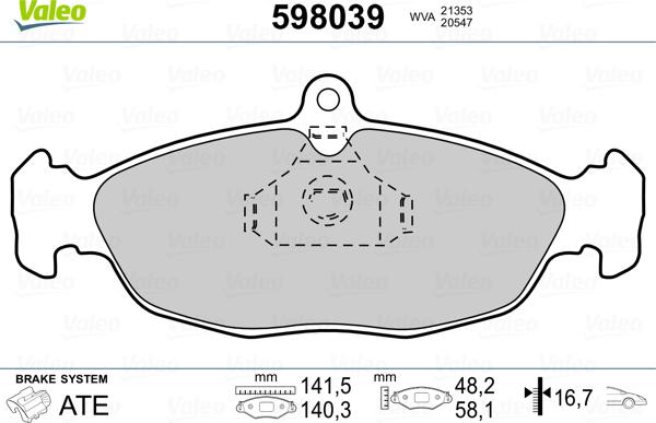 Valeo 598039 - Тормозные колодки, дисковые, комплект autodif.ru