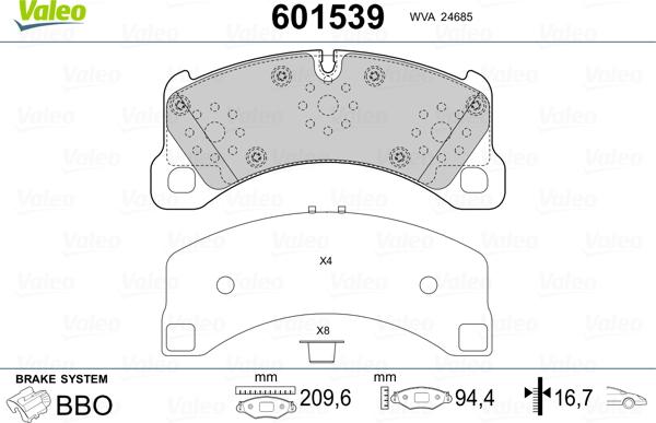 Valeo 601539 - Тормозные колодки, дисковые, комплект autodif.ru