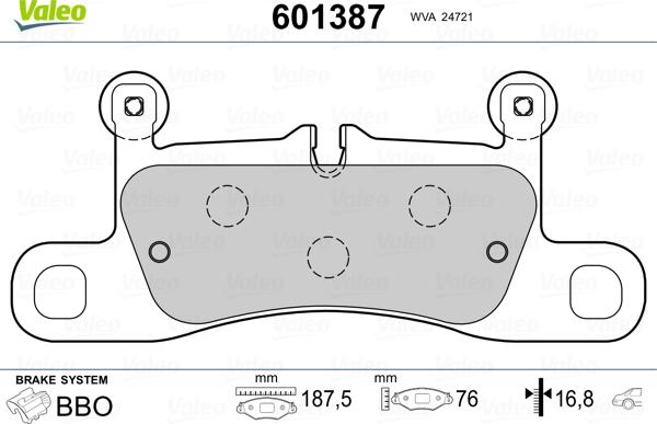 Valeo 601387 - Тормозные колодки, дисковые, комплект autodif.ru