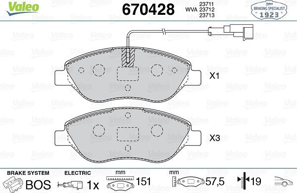 Valeo 670428 - Тормозные колодки, дисковые, комплект autodif.ru