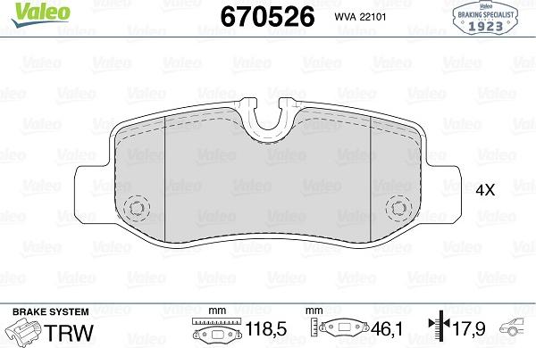 Valeo 670526 - Тормозные колодки, дисковые, комплект autodif.ru