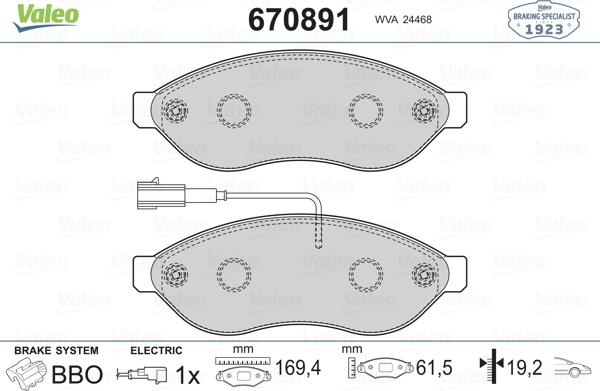 Valeo 670891 - Тормозные колодки, дисковые, комплект autodif.ru