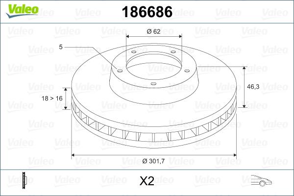 Valeo 186686 - Тормозной диск autodif.ru