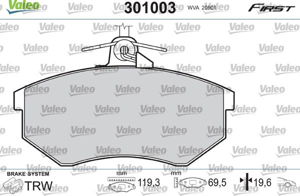 Valeo 301003 - Тормозные колодки, дисковые, комплект autodif.ru