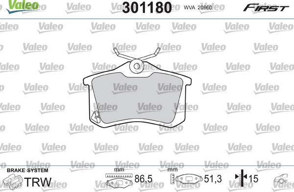 Valeo 301180 - Тормозные колодки, дисковые, комплект autodif.ru