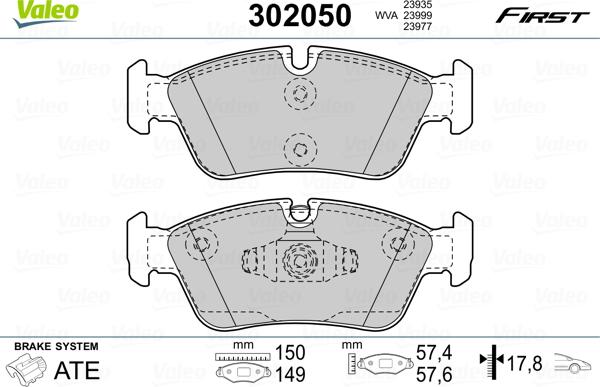 Valeo 302050 - Тормозные колодки, дисковые, комплект autodif.ru