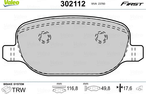 Valeo 302112 - Тормозные колодки, дисковые, комплект autodif.ru