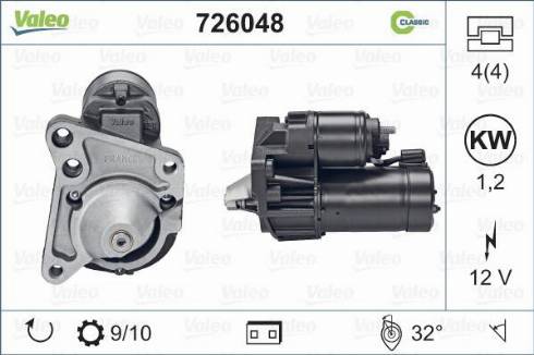 Valeo 726048 - Стартер autodif.ru