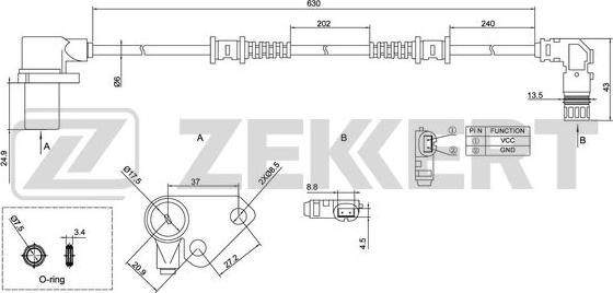 Zekkert SE-6136 - Датчик ABS, частота вращения колеса autodif.ru