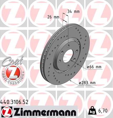 Zimmermann 440.3106.52 - Тормозной диск autodif.ru