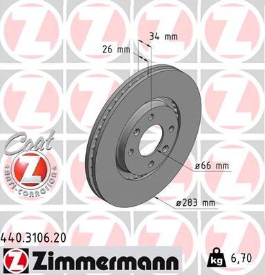 Zimmermann 440.3106.20 - Тормозной диск autodif.ru