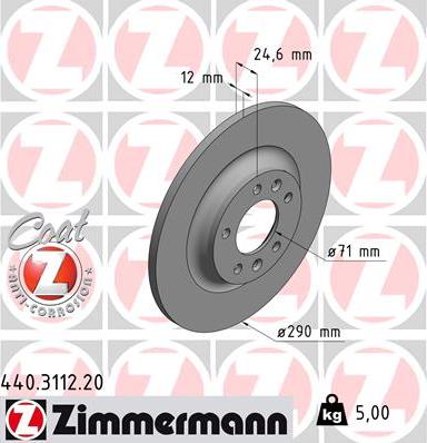 Zimmermann 440.3112.20 - диск тормозной !задн. 290x12/35-5x108 \ Peugeot 407 Coupe 2.2-3.0i/2.2-2.7HDi 10.05> autodif.ru