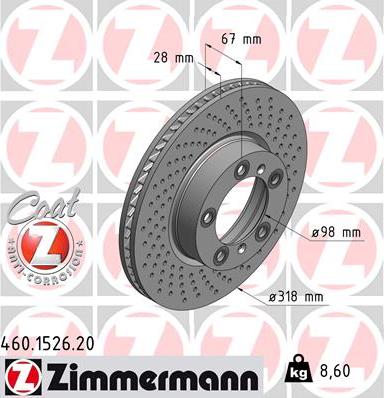 Zimmermann 460.1526.20 - Тормозной диск autodif.ru