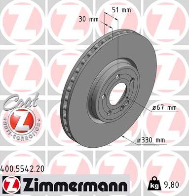 Zimmermann 400.5542.20 - Тормозной диск autodif.ru