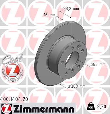 Zimmermann 400.1404.20 - Тормозной диск autodif.ru
