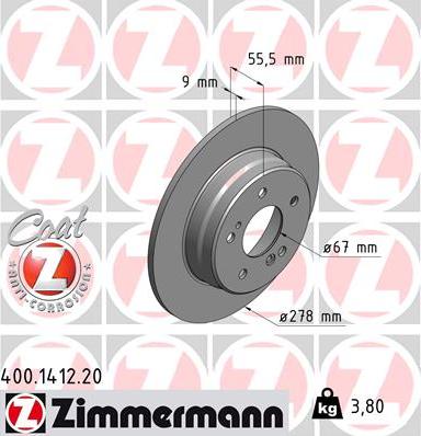 Zimmermann 400.1412.20 - Тормозной диск autodif.ru