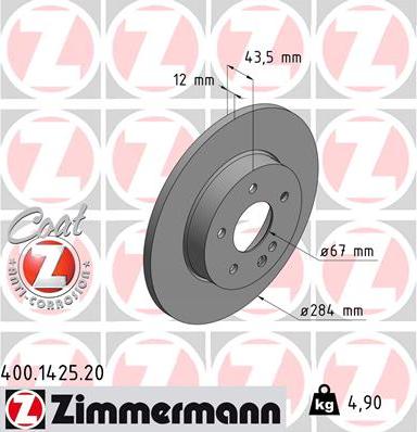 Zimmermann 400.1425.20 - Диск тормозной autodif.ru