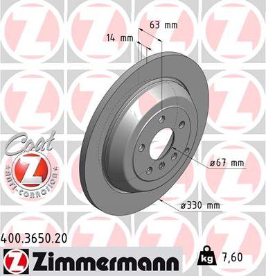 Zimmermann 400.3650.20 - Тормозной диск autodif.ru
