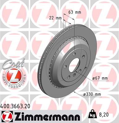 Zimmermann 400.3663.20 - Тормозной диск autodif.ru