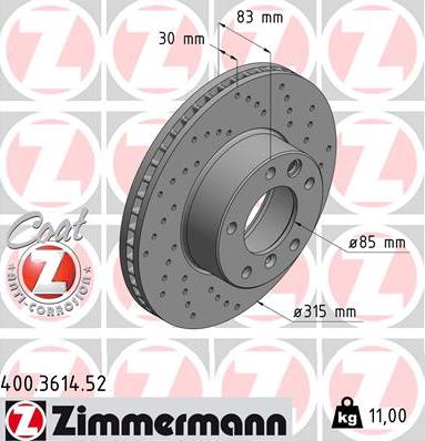Zimmermann 400.3614.52 - Тормозной диск autodif.ru