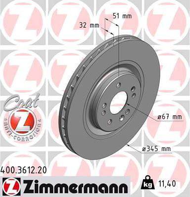 Zimmermann 400.3612.20 - Тормозной диск autodif.ru