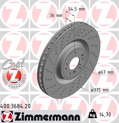 Zimmermann 400.3684.20 - Тормозной диск autodif.ru