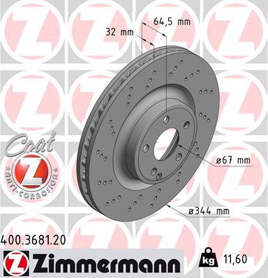 Zimmermann 400.3681.20 - Тормозной диск autodif.ru