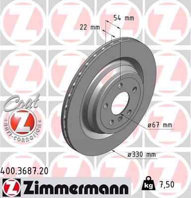 Zimmermann 400.3687.20 - Тормозной диск autodif.ru