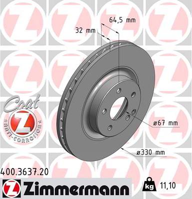 Zimmermann 400.3637.20 - Тормозной диск autodif.ru