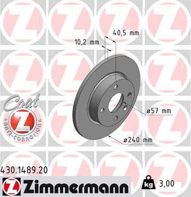 Zimmermann 430.1489.20 - Тормозной диск autodif.ru