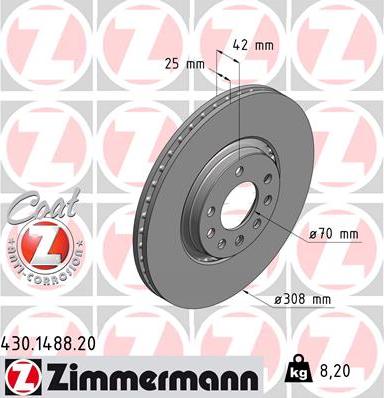 Zimmermann 430.1488.20 - Тормозной диск autodif.ru